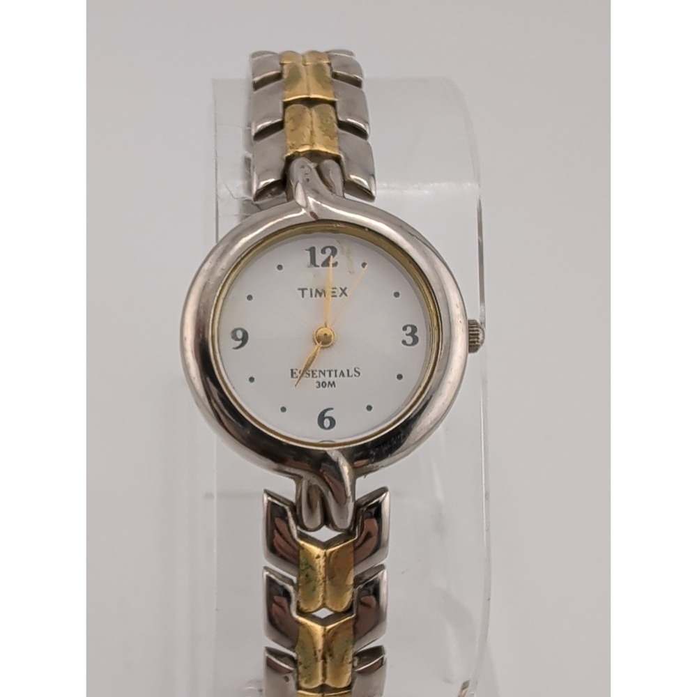 Timex Essentials Women's Watch 25mm Case Two Tone 7" Band- New Battery